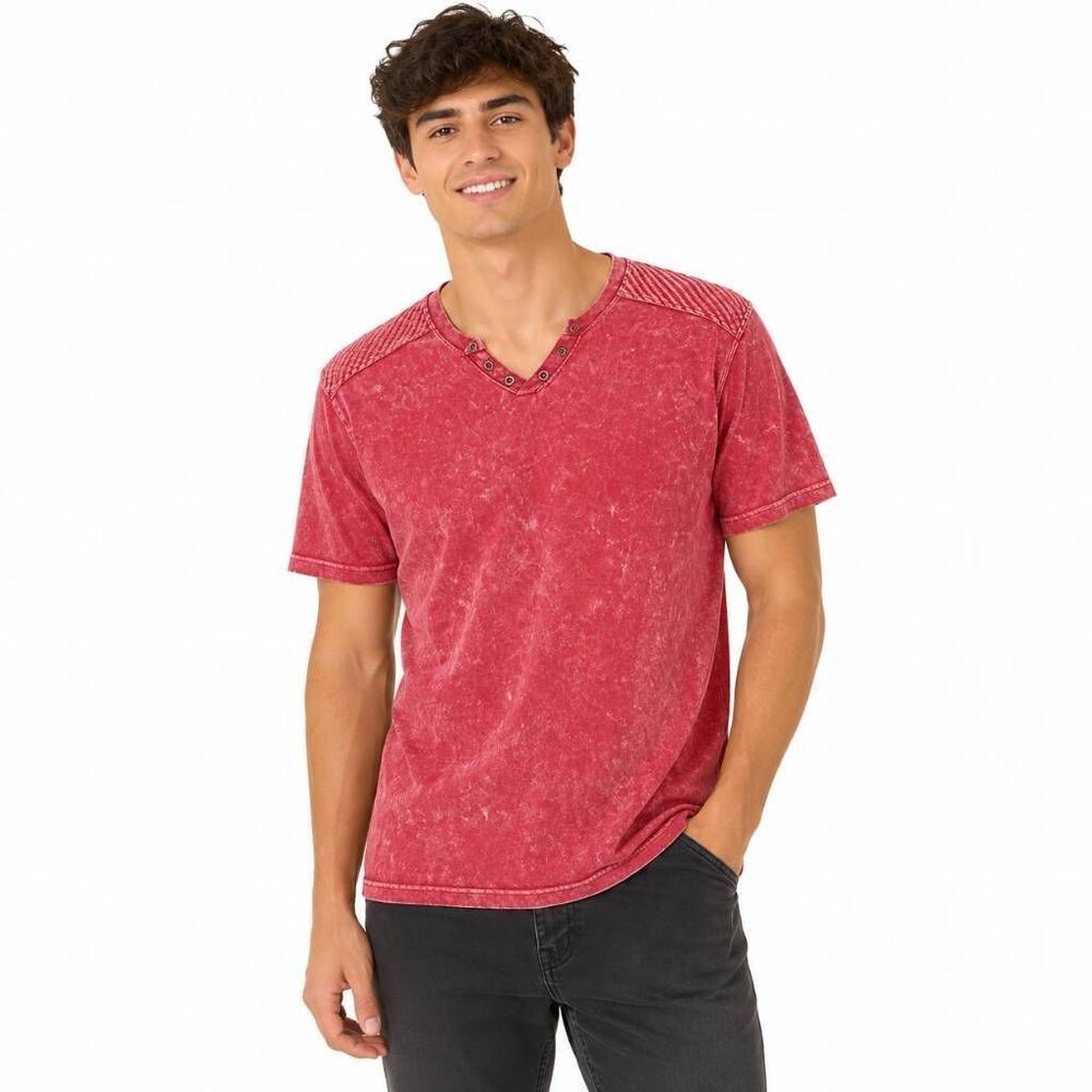 Buckle Black Acid Wash V Neck T Shirt Mens Large